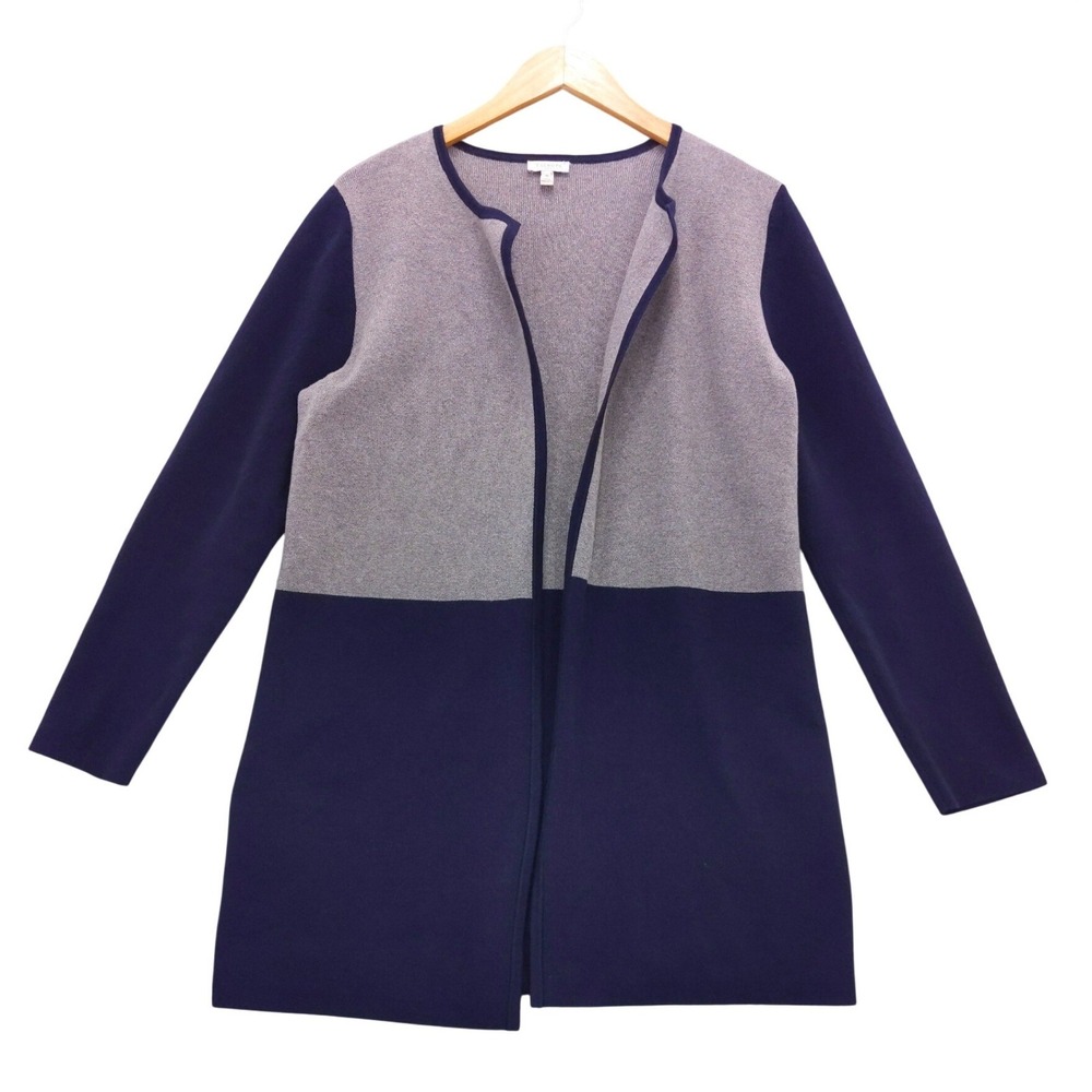 Talbots‎ Colorblock Knit Open Cardigan Jacket Navy Gray Coatigan Size M